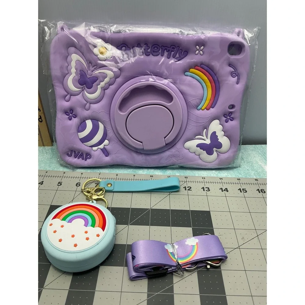Beszeith Purple Butterfly Rainbow‎ iPad Case 10.2 10.5 with Strap & Coin Purse